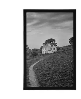 Černobílé Plakát dům na útesu v černobílém provedení