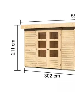 Dřevěné plastové domky Dřevěný zahradní domek ASKOLA 5 s přístavkem 240 Lanitplast Přírodní dřevo