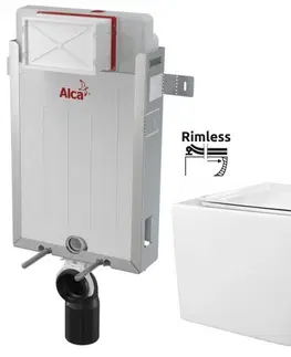 WC sedátka ALCADRAIN Renovmodul předstěnový instalační systém bez tlačítka + WC REA  Raul Rimless + SEDÁTKO AM115/1000 X RA1
