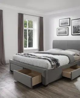 Postele HALMAR Čalouněná postel Modena 160x200 dvoulůžko - šedé