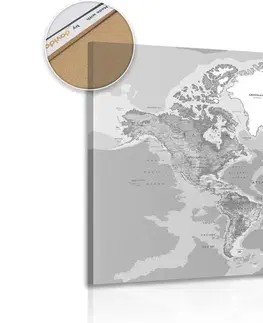 Obrazy na korku Obraz na korku klasická mapa světa v černobílém provedení
