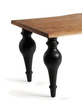 Designové a luxusní jídelní stoly Estila Luxusní vintage obdélníkový jídelní stůl Zena Noir s černými vyřezávanými nožičkami a masivní vrchní deskou 220 cm