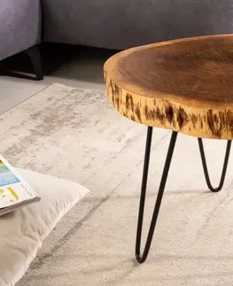 Luxusní a designové příruční stolky Estila Industriální kulatý příruční stolek Terra z masivního akáciového dřeva s černýma nohama z kovu 40cm