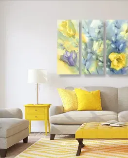 Obrazy květů 5-dílný obraz akvarelové žluté tulipány