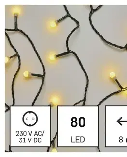 Vánoční řetězy a lamety EMOS Světelný LED řetěz Cherry s časovačem 8 m teplá bílá