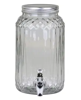 Džbány Skleněná nádoba na nápoje s kohoutkem a víkem Diamond Glass - Ø14*20*25 cm / 3,5L Chic Antique 74013900 (74139-00)