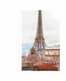 Města Plakát pohled na Eiffelovu věž z ulice Paříže