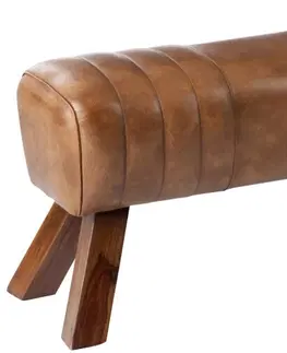 Židle Hnědá kožená lavice v podobě gymnastické Cognac - 91*36*48 cm J-Line by Jolipa 65008