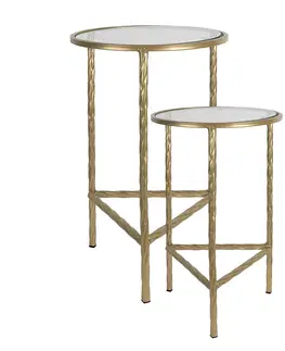 Konferenční stolky 2ks zlatý antik odkládací stolek Piotte - Ø 35*55 / Ø 30*45 cm Clayre & Eef 6Y5244