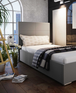 Postele Čalouněná postel DANGELO 4 90x200 cm, šedá látka