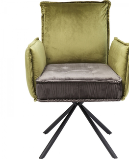 Jídelní židle KARE Design Zelenošedá čalouněná židle s područkami Chelsea
