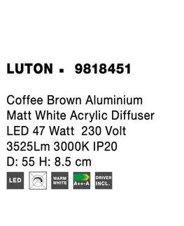 Designová stropní svítidla NOVA LUCE stropní svítidlo LUTON kávově hnědý hliník matný bílý akrylový difuzor LED 47W 230V 3000K IP20 9818451