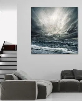 Luxusní a designové obrazy a malby Estila Designový obraz za sklem Ocean waves modrý čtvercový 120cm