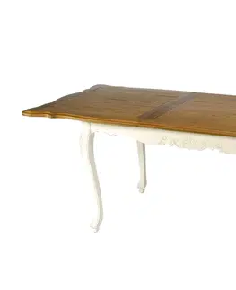 Designové a luxusní jídelní stoly Estila Luxusní provence dřevěný bílo-hnědý rozkládací stůl Preciosa z masivního mahagonového dřeva 160/220cm