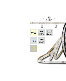 LED pásky 12V Schmachtl McLED LED pásek SMD3528 teple bílá, DC12V, IP54, 8mm, bílý PCB pásek, 60 led/metr ML-121.213.10.0