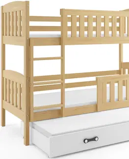 Postele BMS Dětská patrová postel s přistýlkou KUBUŠ 3 | borovice Barva: Borovice / růžová, Rozměr: 200 x 90 cm