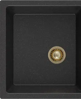 Sifony k pračkám MEXEN/S Tomas granitový dřez 2-bowl 800x500 mm, czarny/srebrny metalik, + zlatý sifon 6516802000-73-G