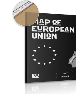 Obrazy na korku Obraz na korku naučná mapa s názvy zemí evropské unie v černobílém provedení