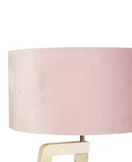 Stojaci lampy Stojací lampa stativ dřevo s růžovým sametovým odstínem 50 cm - Puros