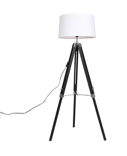 Stojaci lampy Stojací lampa Stativ černý s odstínem 45cm lněný bílý