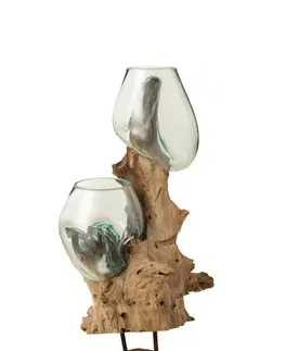 Dekorativní vázy Váza na noze z recyklovaného skla na dřevu Gamal - 42*35*54 cm J-Line by Jolipa 10854