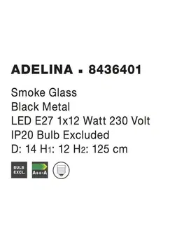Moderní závěsná svítidla NOVA LUCE závěsné svítidlo ADELINA kouřové sklo černý kov E27 1x12W 230V IP20 bez žárovky 8436401