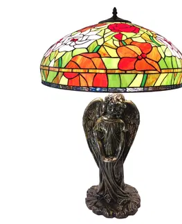 Svítidla Vitrážová lampa Tiffany s andělem Fabienne – Ø 57*83 cm E27/max 3*60W Clayre & Eef 5LL-6060