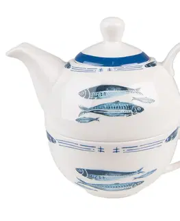 Džbány Tea for One s rybkami  Fish Blue - 17*11*14 cm / 400 ml / 250 ml Clayre & Eef FIBTEFO