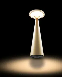 LED stolní lampy CENTURY Nabíjecí stmívatelné LED stolní svítidlo OPERA zlatá 1,9W 2700K IP44 USB Ra95 s nabíjecí základnou