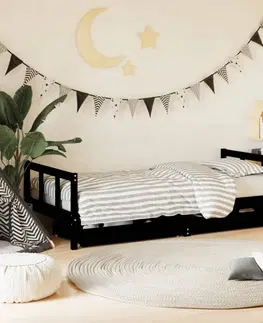 Dětské pokoje Dětská postel se zásuvkami černá 90x190 cm masivní borové dřevo