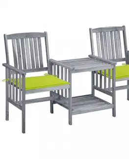 Zahradní židle Zahradní židle se stolkem akácie / látka Dekorhome Světle zelená