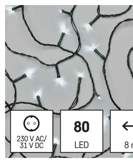 LED řetězy EMOS LED vánoční řetěz, 8 m, venkovní i vnitřní, studená bílá, časovač D4AC02