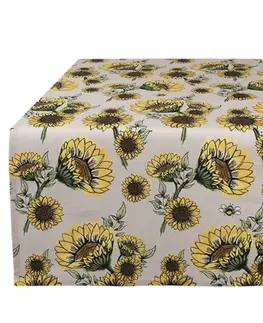 Ubrusy Béžový bavlněný běhoun se slunečnicemi Sunny Sunflowers - 50*140 cm Clayre & Eef SUS64