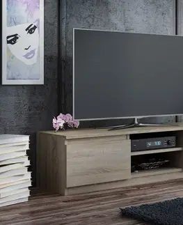 TV stolky TP Living Televizní stolek DELUKO s dřevěnou policí 140 cm dub sonoma