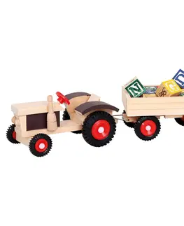 Dřevěné vláčky Bino Traktor s gumovými koly a  vlečkou