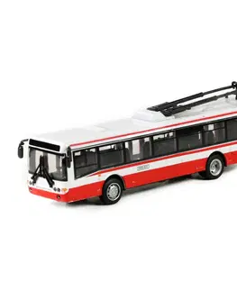 Dřevěné vláčky Rappa Trolejbus kovový červený, 16 cm