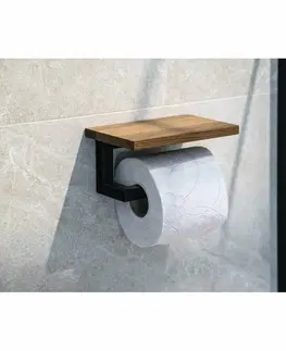 WC štětky SAPHO Ska421 Ska držák toaletního papíru s poličkou 15 x 8 x 10 cm, černá mat/dub 
