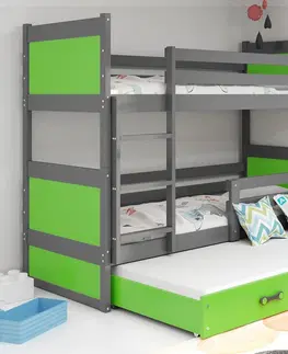 Postele BMS Dětská patrová postel s přistýlkou RICO 3 | šedá 80 x 190 cm Barva: Zelená