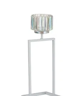 Svícny Bílý kovový svícen na 1 svíčku Glass - 12*11*31 cm J-Line by Jolipa 3629