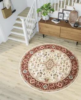 Kulaté a oválné koberce Kulatý vintage koberec krémové barvy Šířka: 100 cm