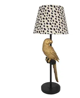Lampy Stolní lampa se strakatým stínidlem a dekorací zlatého papouška – Ø 25*73 cm / E27 Clayre & Eef 5LMC0004