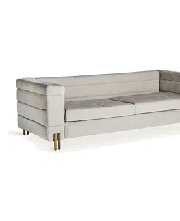 Luxusní a designové sedačky Estila Luxusní čalouněná Art-deco sedačka Krevitz s prošívaným potahem v šedo-bílé barvě se zlatými nožičkami 235cm
