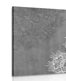 Černobílé obrazy Obraz prvky květinové Mandaly v černobílém provedení