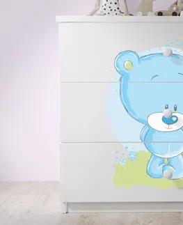 Dětské pokoje Expedo Dětská komoda SOGNO, 80x80x41, bílá/modrý medvěd