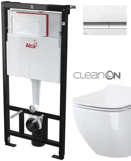 WC sedátka ALCADRAIN Sádromodul předstěnový instalační systém s bílým/ chrom tlačítkem M1720-1 + WC CERSANIT CLEANONVIRGO + SEDÁTKO AM101/1120 M1720-1 ME1