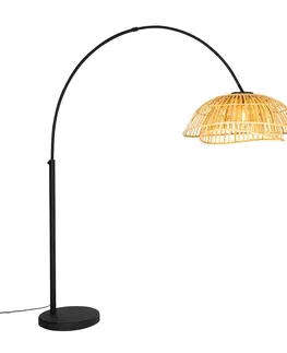 Obloukove lampy Orientální oblouková lampa černá s přírodním bambusem - Pua