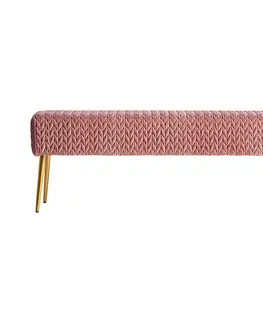 Stylové a luxusní taburety Estila Art-deco obdélníkový taburet Essina se starorůžovým sametovým čalouněním a zlatými kovovými nožičkami 115cm