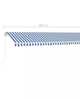 Zahradní markýzy Ručně zatahovací markýza s LED světlem 500x300 cm Dekorhome Bílá / modrá