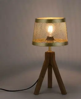Designové stolní lampy LEUCHTEN DIREKT is JUST LIGHT Stolní lampa, matná mosaz, 1xE27, šňůrový vypínač, dřevo