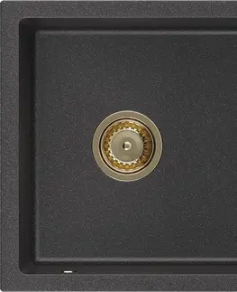 Sifony k pračkám MEXEN/S Pedro granitový dřez 1-miska 560 x 460 mm, černá kropenatý, sifon zlatá  6508561000-76-G